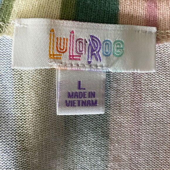 LuLaRoe Simply Comfortable Jacket Large Pastel Pink Ivory Green Blue Striped - Picture 12 of 12